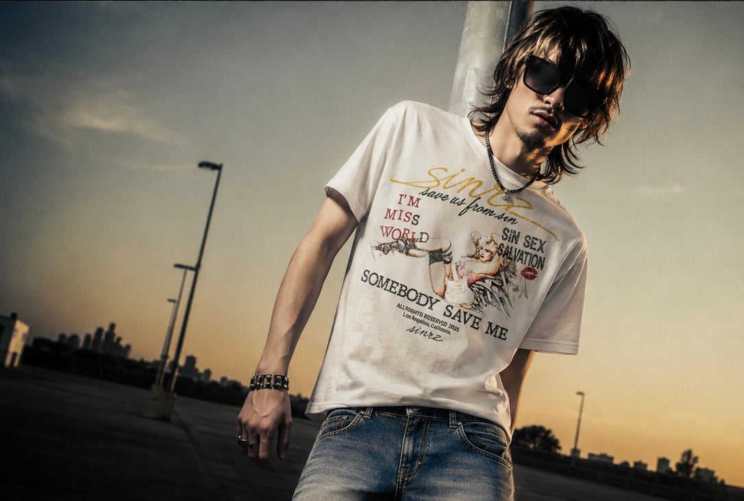 SINRZ MISS WORLD Tee - editorial sunset shot